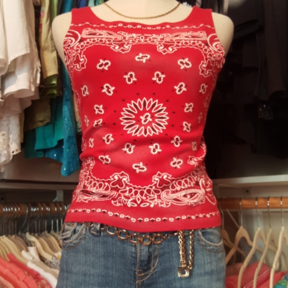 ENERGIE ♡ Sweet Cute 'n Sexy Flawless Vintage Red|Black|White Bandana Tank S/M - Picture 5 of 6